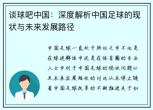 谈球吧中国：深度解析中国足球的现状与未来发展路径